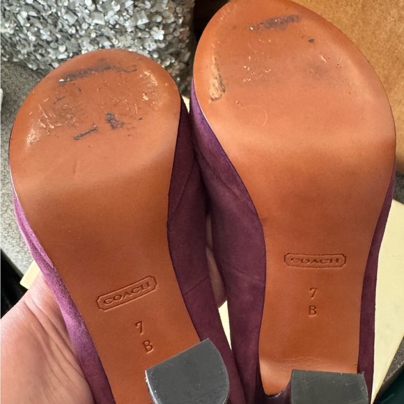 Coach Suede Peep Toe Platform Heels in Color Plum